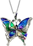 🦋 dianal boutique silvertone colorful butterfly pendant necklace: stunning 24" stainless steel chain logo