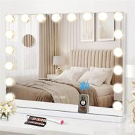 💄 cooljeen large hollywood beauty vanity mirror with lights - 18 led bulbs, 3 color lighting modes, usb charging port & bluetooth speaker - white, bluetooth - makeup mirror логотип