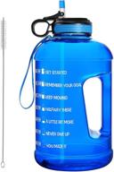 1 gallon motivational water bottle with straw & straw brush - bpa free anti-slip leakproof water jug for fitness, gym, and sports (blue) logo