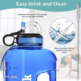 img 1 attached to 1 Gallon Motivational Water Bottle with Straw & Straw Brush - BPA Free Anti-slip Leakproof Water Jug for Fitness, Gym, and Sports (Blue)