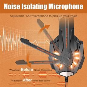 img 1 attached to 🎧 BENGOO G9000 Stereo Gaming Headset - PS4, PC, Xbox One Controller Compatible - Noise Cancelling Over Ear Headphones with Microphone - LED Light - Enhanced Bass Surround - Comfortable Memory Foam Earmuffs (Orange)