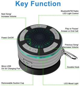 img 2 attached to 🔊 Акустическая система для душа Alitoo Bluetooth: Беспроводная портативная уличная акустическая система с присоской, светодиодными фонарями, высококачественным звуком "Супер бас" и встроенным микрофоном. Идеально подходит для ванных комнат, пляжа, бассейна, кухни (серый).