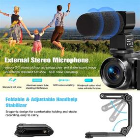 img 2 attached to 🎥 High-Definition Video Camera Camcorder with Microphone for YouTube Vlogging – 2.7K HD 36MP/30FPS, Night Vision, 16X Digital Zoom, Remote Control, Handheld Stabilizer and IPS Touch Screen