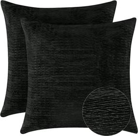 img 4 attached to 🌿 PHF Velvet Wrinkled Euro Sham: 2-Pack Black Green Cozy Pillow Covers, 26"x 26" - Luxury Home Decor for Bed, Couch, Sofa