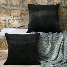 img 3 attached to 🌿 PHF Velvet Wrinkled Euro Sham: 2-Pack Black Green Cozy Pillow Covers, 26"x 26" - Luxury Home Decor for Bed, Couch, Sofa