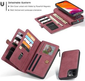 img 2 attached to 📱 CASEME iPhone 12/Pro Wallet Case - Detachable Zipper Leather Magnetic Pocket Case with 15 Card Slots - Red