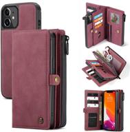 📱 caseme iphone 12/pro wallet case - detachable zipper leather magnetic pocket case with 15 card slots - red logo