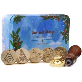 img 4 attached to 🎄 Set of 6 Christmas Xmas Wax Seal Stamp Kits - Merry Christmas Tree + Deer Design, Brass Head Wooden Handle, Perfect Sealing Wax Stamp Gift Kit