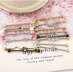 img 2 attached to 17pcs 14G Stainless Steel Long Industrial Barbell Earrings for Cartilage, Helix, and Conch Body Piercings - Fanpei Jewelry