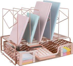 img 1 attached to 🌸 Efficient Rose Gold Desk Organizers and Accessories for Women - 5-Section File Sorters + 1 Spacious Sliding Drawer - Ideal for Office Organization