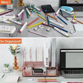 img 2 attached to 🌸 Efficient Rose Gold Desk Organizers and Accessories for Women - 5-Section File Sorters + 1 Spacious Sliding Drawer - Ideal for Office Organization