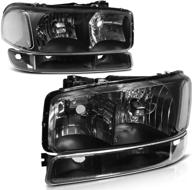 🚗 high-quality replacement headlight assembly for gmc sierra 1500 (1999-2006) & sierra 1500 classic (2007) - black housing, clear reflector, clear lens logo