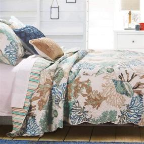 img 3 attached to 🏝️ Coastal Oasis: Beach Theme Ocean Quilt King/Cal King Bedding Set - Nautical Seashell Beach Tropical Decor - All Season 3 Pieces Bedspread/Coverlet with Shams Green