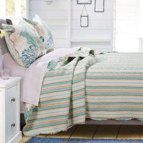 img 2 attached to 🏝️ Coastal Oasis: Beach Theme Ocean Quilt King/Cal King Bedding Set - Nautical Seashell Beach Tropical Decor - All Season 3 Pieces Bedspread/Coverlet with Shams Green