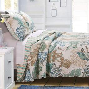 img 4 attached to 🏝️ Coastal Oasis: Beach Theme Ocean Quilt King/Cal King Bedding Set - Nautical Seashell Beach Tropical Decor - All Season 3 Pieces Bedspread/Coverlet with Shams Green