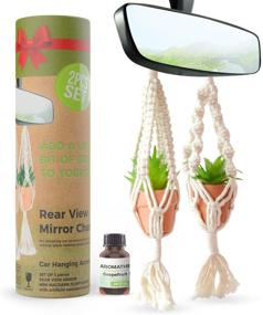 img 4 attached to Милые аксессуары для женщин на заднее зеркало - 2 шт. набор с висящими бохо-украшениями для авто, искусственными растениями и эфирными маслами