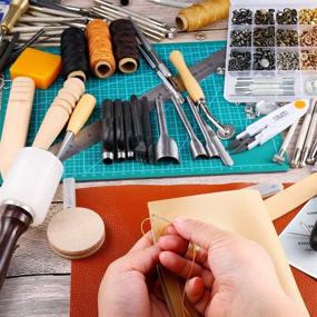 img 1 attached to 🧵 Caydo 428-Piece Leathercraft Kit with Instructions, Stamping Tools, Punches, and Cut Mat – Complete Leatherworking Supplies for Artistic Leather Crafts