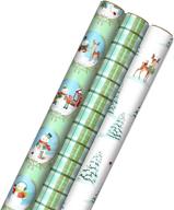 🎁 hallmark christmas wrapping paper (3 rolls, 120 sq. ft. ttl) - storybook critters, snowmen, green and blue plaid - with convenient cut lines on reverse logo