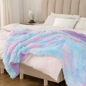 img 2 attached to 🎀 STFLY Faux Fur Tie Dye Throw Blanket - Soft Luxury Decorative Plush Double-Size Blanket for Sofa Bed Couch - Cozy Shaggy Fluffy Warm Throws for Autumn & Winter - Girls (Purple, 51x59 inches)