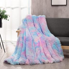 img 3 attached to 🎀 STFLY Faux Fur Tie Dye Throw Blanket - Soft Luxury Decorative Plush Double-Size Blanket for Sofa Bed Couch - Cozy Shaggy Fluffy Warm Throws for Autumn & Winter - Girls (Purple, 51x59 inches)