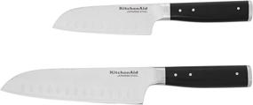 img 4 attached to 🔪 Набор ножей KitchenAid Gourmet Triple Rivet Santoku, 2 штуки, черные: Высочайшее качество для идеальной точности