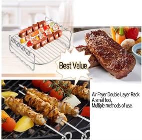 img 2 attached to 🍳 Enhance Air Frying Experience with HSIULMY Air Fryer Double Layer Rack and Accessories: Stainless Steel Airfryer Grill Pan, Skewers, and Wide Compatibility