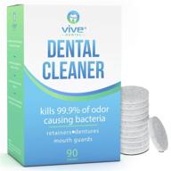 💥 vive dental retainer & denture cleaner tablets (90 ct) - complete overnight antibacterial cleanse for mouthguard, night guard, removable partial or full false teeth - removes stains, plaque, and odor effectively logo