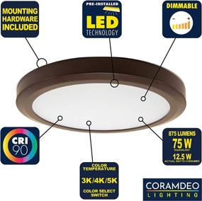 img 3 attached to 🔦 CORAMDEO 11 Inch LED Decorative Low Profile Flush Mount Ceiling Fixture, Selectable Color Temperature, Energy-efficient 12.5W LED Provides 75W Equivalent Brightness, 875 Lumens, Dimmable, Bronze