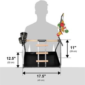 img 1 attached to 🦜 FDC Parrot Bird Perch Table Top Stand - Sturdy Metal Wood Design for Medium and Large Breeds - Includes 2 Steel Cups - Ideal Play Station - 17.5" x 12.5" x 11