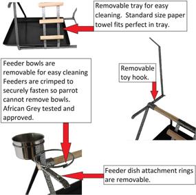 img 2 attached to 🦜 FDC Parrot Bird Perch Table Top Stand - Sturdy Metal Wood Design for Medium and Large Breeds - Includes 2 Steel Cups - Ideal Play Station - 17.5" x 12.5" x 11