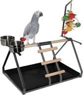 🦜 fdc parrot bird perch table top stand - sturdy metal wood design for medium and large breeds - includes 2 steel cups - ideal play station - 17.5" x 12.5" x 11 logo