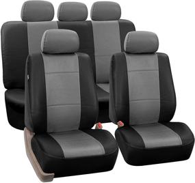 img 4 attached to FH Group PU002GRAYBLACK115 Gray/Black Faux Leather Seat Cover (Full Set Airbag Compatible And Split Bench Cover)