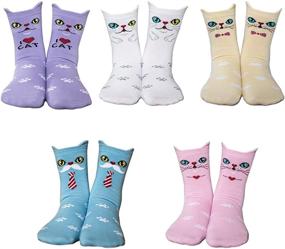 img 4 attached to 🧦 Maiwa Cotton Novelty Cat Animal Socks 5-Pack for Girls