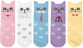 img 2 attached to 🧦 Maiwa Cotton Novelty Cat Animal Socks 5-Pack for Girls