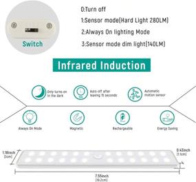 img 3 attached to Wireless 24 LED Under Cabinet Lighting 3 Pack with Built-in 1000mAh Rechargeable Battery and Motion Sensor - Security Dimmable Night Light, Portable Magnetic Closet Light Ideal for Closets, Stairs, and Kitchen