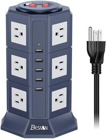 img 4 attached to BESFAN Power Strip Tower: 12-Outlet Surge Protector with 5 USB Ports and 10 FT Extension Cord – Ideal Charging Station for Office and Home