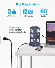 img 3 attached to BESFAN Power Strip Tower: 12-Outlet Surge Protector with 5 USB Ports and 10 FT Extension Cord – Ideal Charging Station for Office and Home