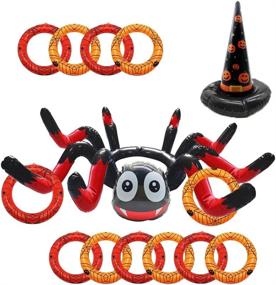 img 2 attached to 🕷️ Halloween Ring Toss Game: Set of 3 Inflatable Spider Witch Hat Ring Toss Games with 10 Rings - Ideal for Halloween Party Favors and Games