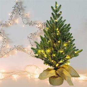 img 4 attached to 🎄 Lulu Home 2 FT Pre-lit Artificial Mini 24 Inch Christmas Tree - Battery Operated Pine Tree with 50 LED Lights, Perfect for Christmas and Spring Decor - Featuring Burlap Wrap Base