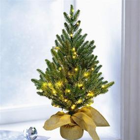 img 1 attached to 🎄 Lulu Home 2 FT Pre-lit Artificial Mini 24 Inch Christmas Tree - Battery Operated Pine Tree with 50 LED Lights, Perfect for Christmas and Spring Decor - Featuring Burlap Wrap Base