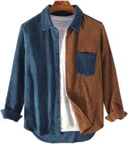 img 4 attached to Uaneo Corduroy Patchwork Casual Jackets（Blue L） Men's Clothing in Shirts