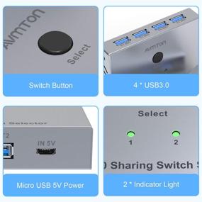 img 3 attached to 🖥️ AVMTON USB 3.0 Switch Selector: Share 4 USB Devices Between 2 Computers - 4 Port USB Peripheral Switcher Box with One-Button Swapping - Includes 2 Pack USB 3.0 Cable