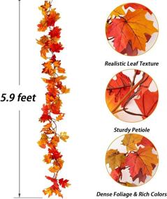 img 2 attached to 🍁 JoyBest 2 Pcs Artificial Autumn Fall Maple Leaves Garland: Enhance Indoor & Outdoor Spaces with 5.9ft Hanging Vines for Thanksgiving, Halloween, Christmas Decoration