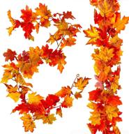 🍁 joybest 2 pcs artificial autumn fall maple leaves garland: enhance indoor & outdoor spaces with 5.9ft hanging vines for thanksgiving, halloween, christmas decoration logo