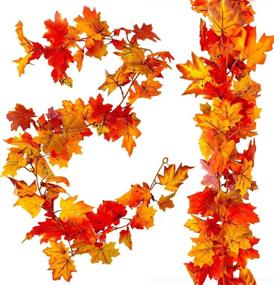 img 4 attached to 🍁 JoyBest 2 Pcs Artificial Autumn Fall Maple Leaves Garland: Enhance Indoor & Outdoor Spaces with 5.9ft Hanging Vines for Thanksgiving, Halloween, Christmas Decoration