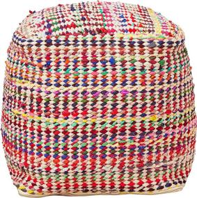 img 3 attached to 🪑 Ecru Marcela Fabric Pouf, Hand Woven for Superior Quality