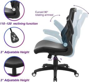 img 2 attached to 🪑 Black Office Chair Ergonomic Desk Chair - Adjustable Height Swivel Mesh Midback Executive Task Chair with Leather Cushion, Lumbar Support, Flip-up Armrests - Ideal for Computer Work