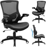 🪑 black office chair ergonomic desk chair - adjustable height swivel mesh midback executive task chair with leather cushion, lumbar support, flip-up armrests - ideal for computer work логотип