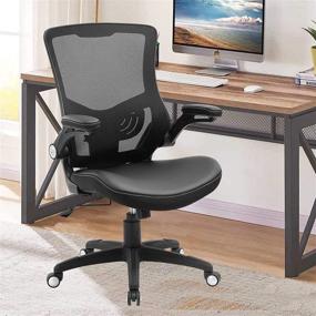 img 1 attached to 🪑 Black Office Chair Ergonomic Desk Chair - Adjustable Height Swivel Mesh Midback Executive Task Chair with Leather Cushion, Lumbar Support, Flip-up Armrests - Ideal for Computer Work