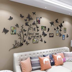 img 3 attached to Large Butterfly Family Tree Acrylic Wall Stickers Picture Frame Collage for Living Room Decor with Plants and Quote: 'Spread Your Wings and Fly' - DIY Removable 3D Wall Decor (Black)